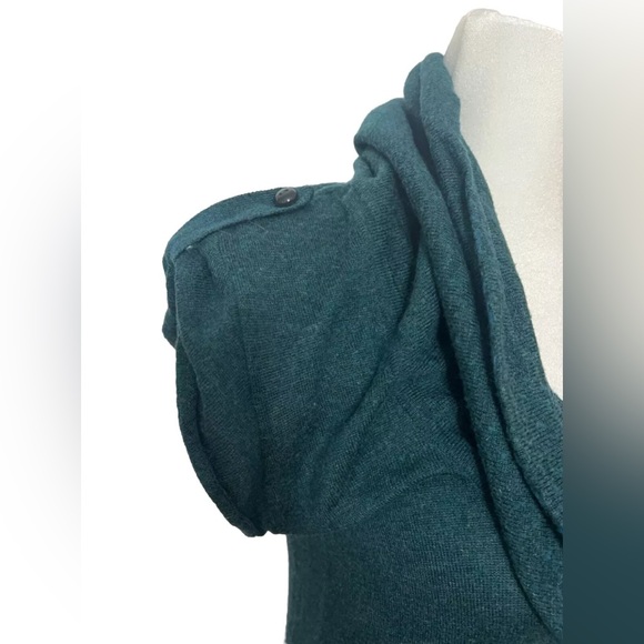 Womens Cowl Neck Sweater S Teal wool blend short sleeve button accent layering - Picture 2 of 10